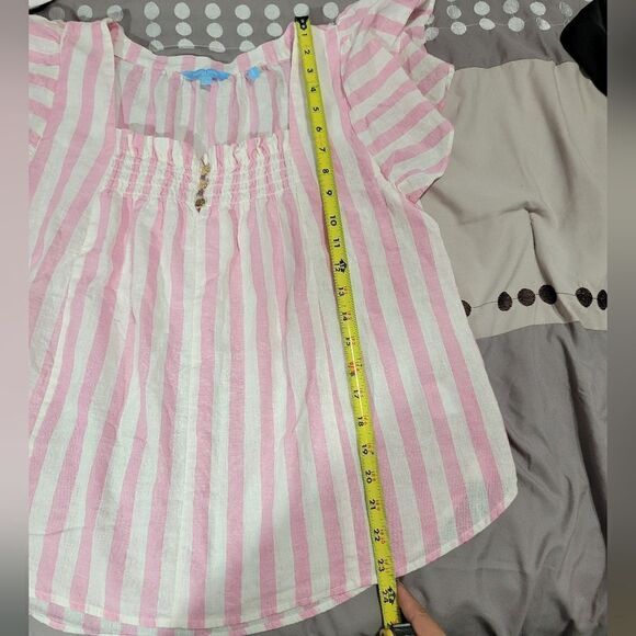 Draper James RSVP Pink & White Linen Striped Flutter Sleeve Top Blouse - Picture 7 of 10